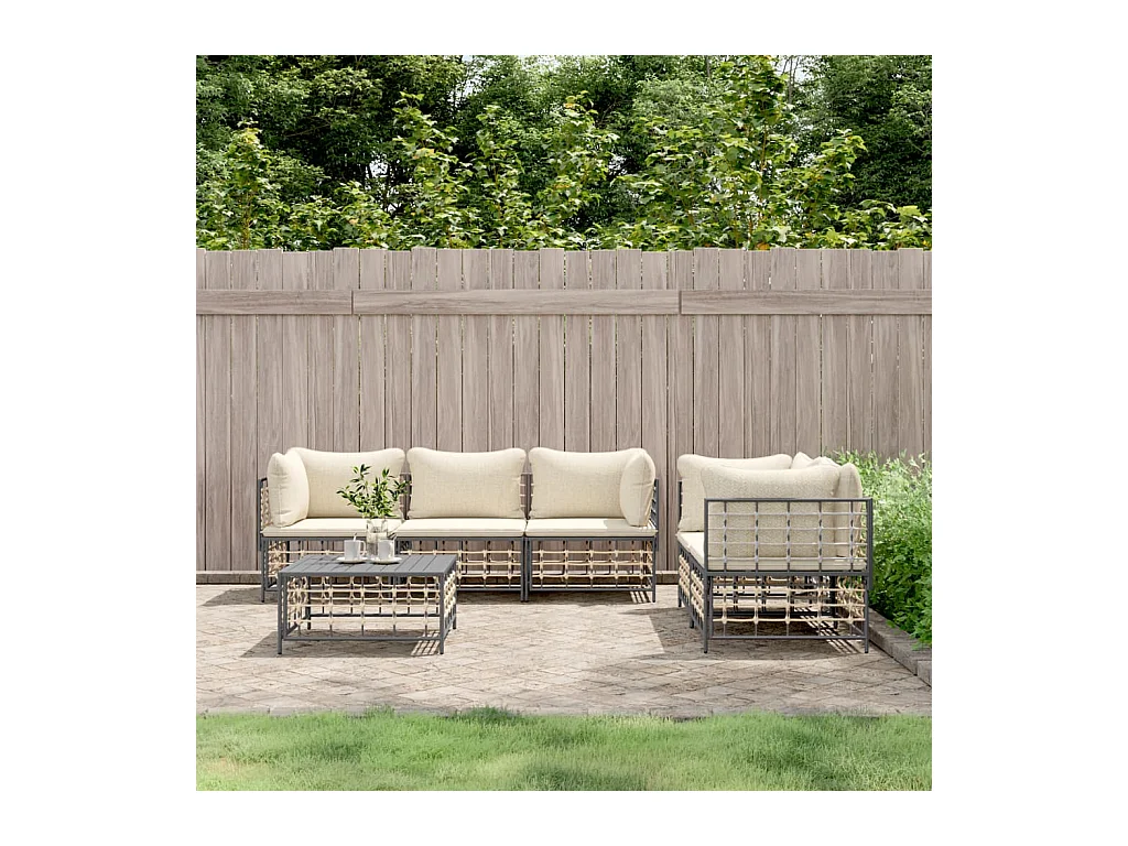 Salon de jardin 6 pcs avec coussins anthracite résine tressée
