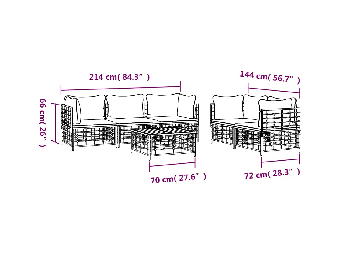 Salon de jardin 6 pcs avec coussins anthracite résine tressée