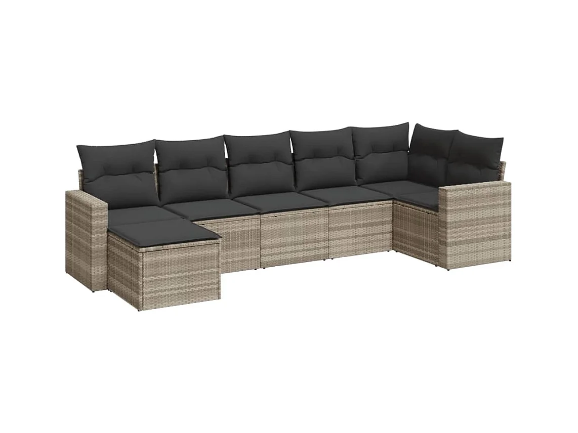 Salon de jardin avec coussins 7 pcs gris clair résine tressée