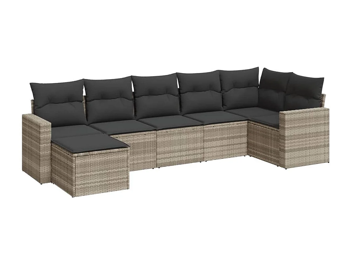 Salon de jardin avec coussins 7 pcs gris clair résine tressée