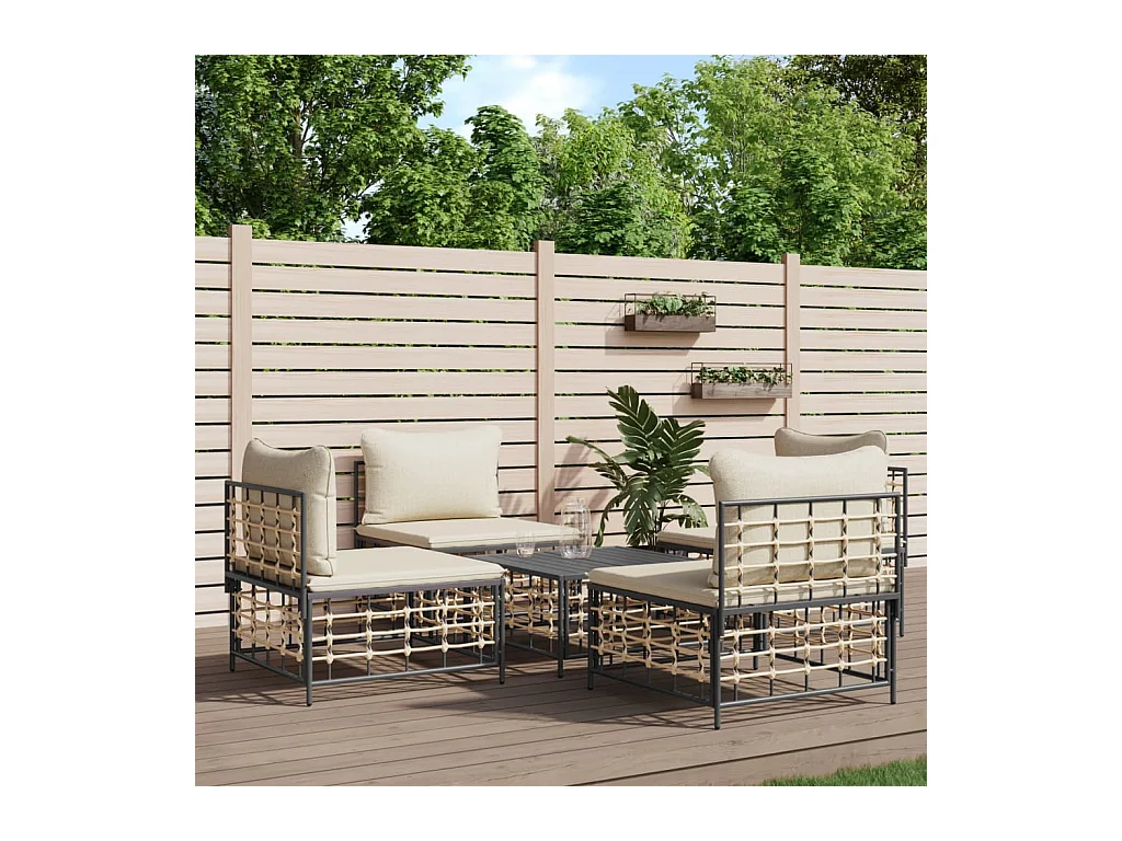 Salon de jardin 5 pcs avec coussins anthracite résine tressée