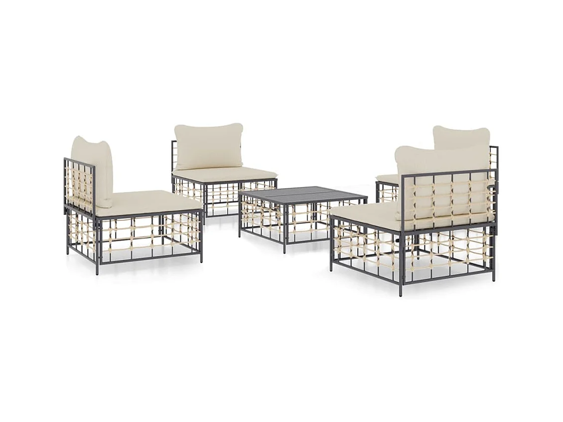 Salon de jardin 5 pcs avec coussins anthracite résine tressée