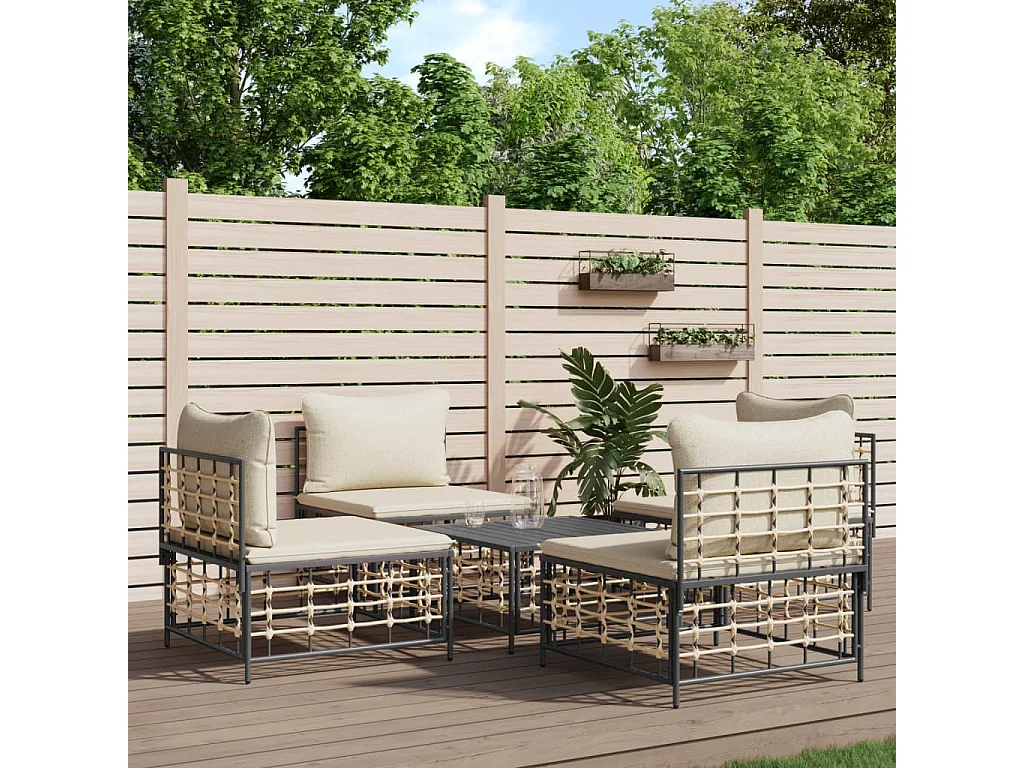 Set Divani da Giardino 5 pz con Cuscini Antracite in Polyrattan