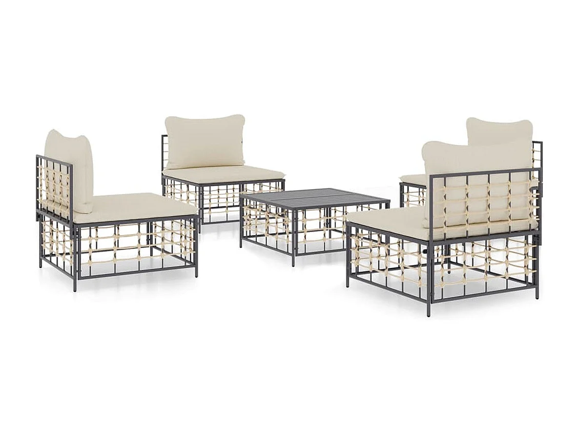 Set Divani da Giardino 5 pz con Cuscini Antracite in Polyrattan