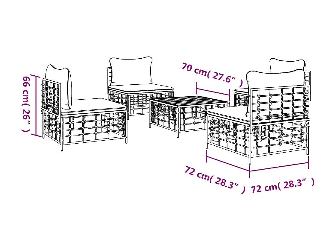 Set Divani da Giardino 5 pz con Cuscini Antracite in Polyrattan