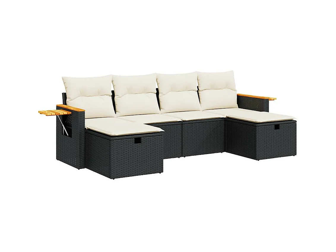 Salon de jardin 6 pcs avec coussins noir résine tressée