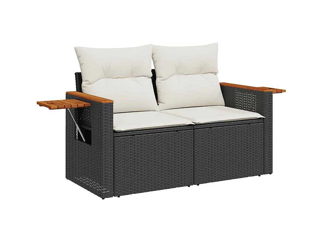 Salon de jardin 6 pcs avec coussins noir résine tressée