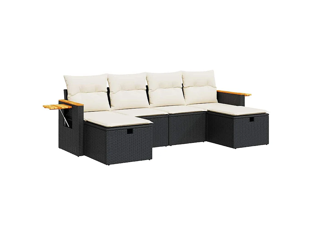 6-tlg. Garten-Sofagarnitur mit Kissen Schwarz Poly Rattan