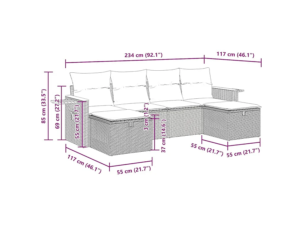 6-tlg. Garten-Sofagarnitur mit Kissen Schwarz Poly Rattan