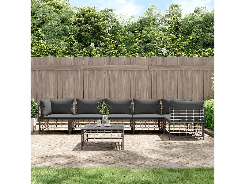 Salon de jardin 7 pcs avec coussins anthracite résine tressée