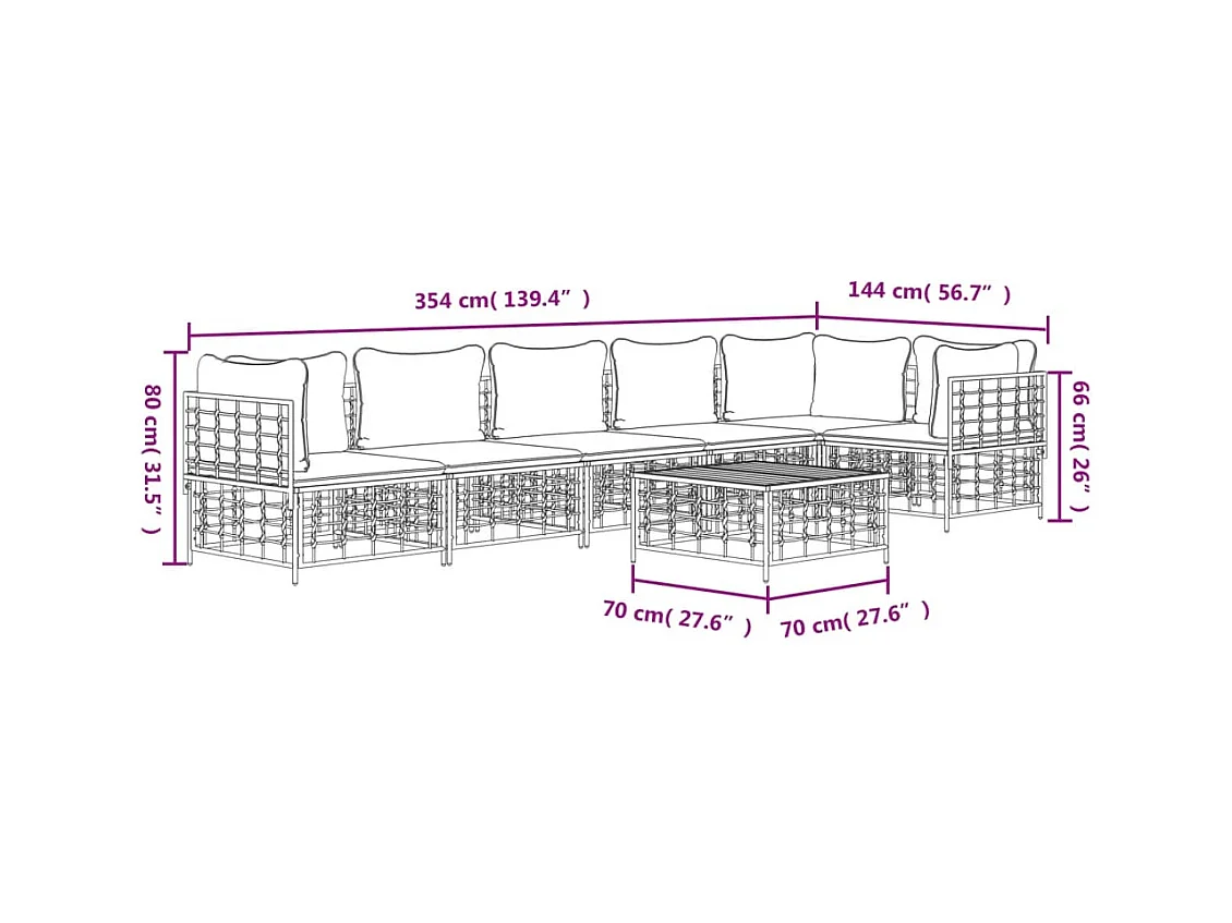 7-tlg. Garten-Lounge-Set mit Kissen Anthrazit Poly Rattan