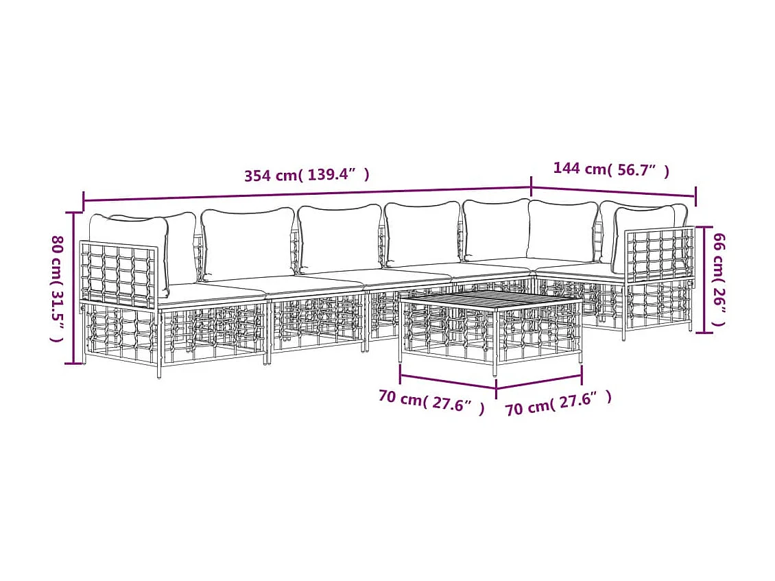 7-tlg. Garten-Lounge-Set mit Kissen Anthrazit Poly Rattan