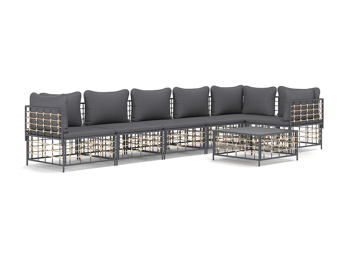 Salon de jardin 7 pcs avec coussins anthracite résine tressée