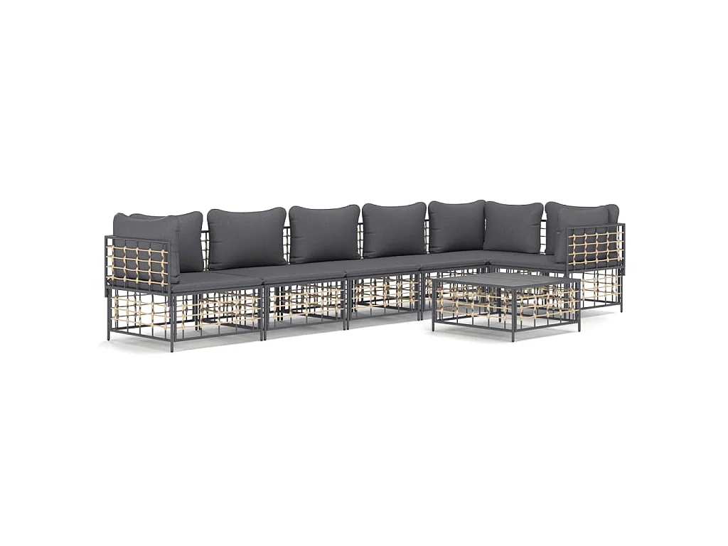 7-delige Loungeset met kussens poly rattan antracietkleurig