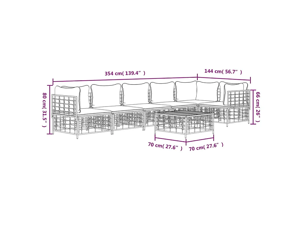 7-delige Loungeset met kussens poly rattan antracietkleurig