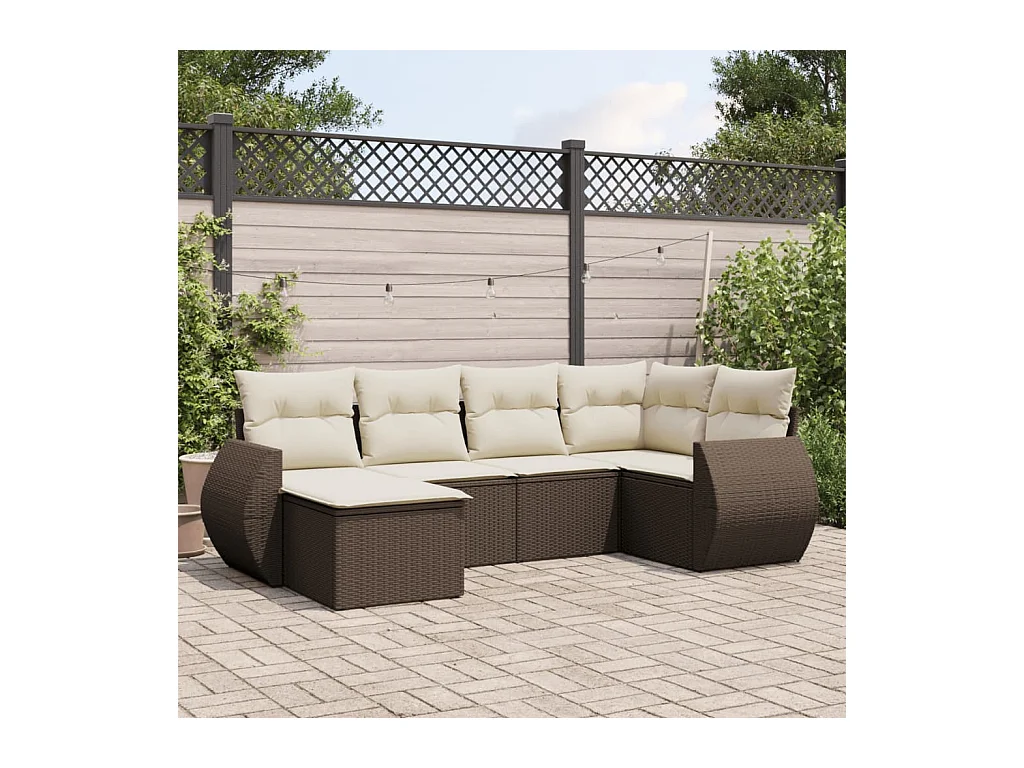 Salon de jardin avec coussins 6 pcs marron résine tressée
