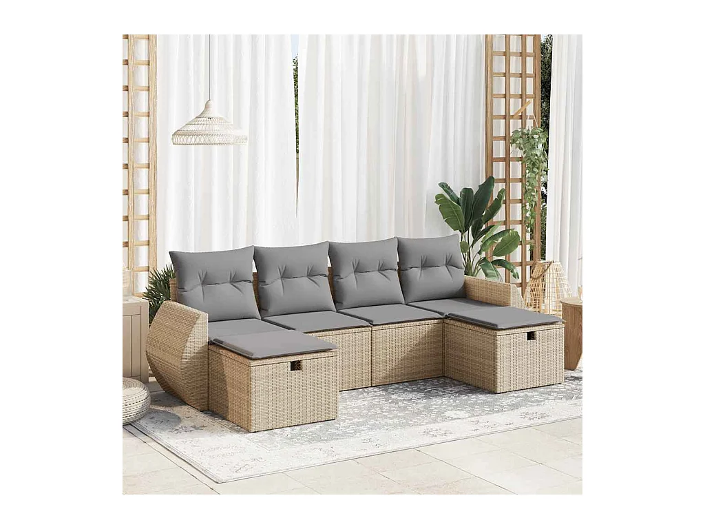 Salon de jardin avec coussins 6 pcs beige résine tressée