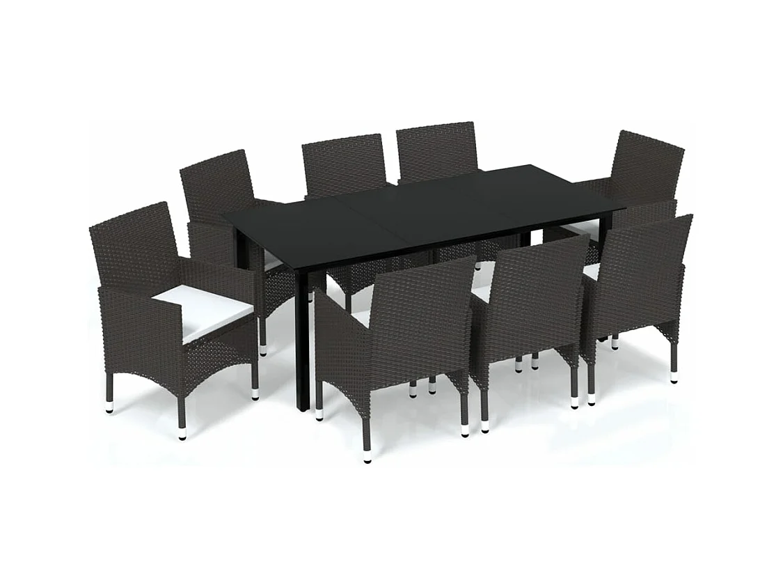 Ensemble à manger de jardin et coussins 9 pcs Poly rotin Marron