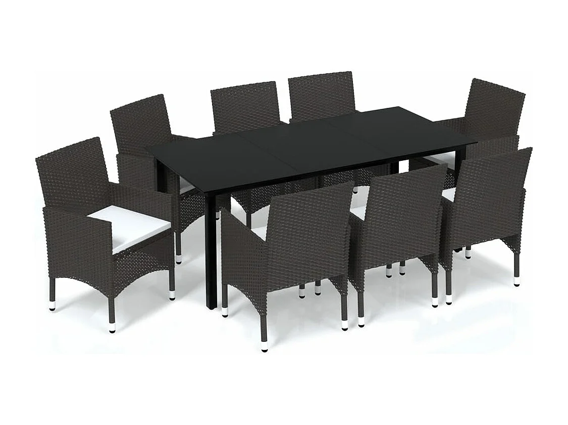 Ensemble à manger de jardin et coussins 9 pcs Poly rotin Marron