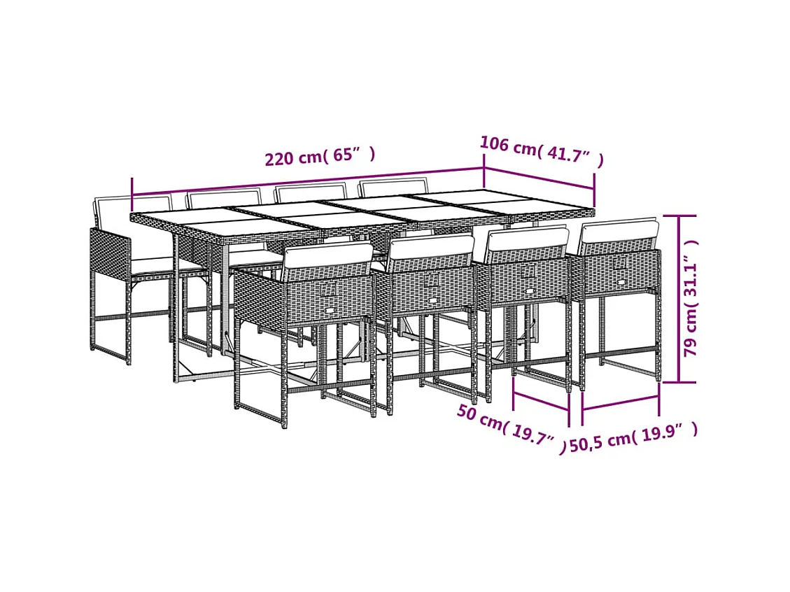9-tlg. Garten-Essgruppe mit Kissen Braun Poly Rattan
