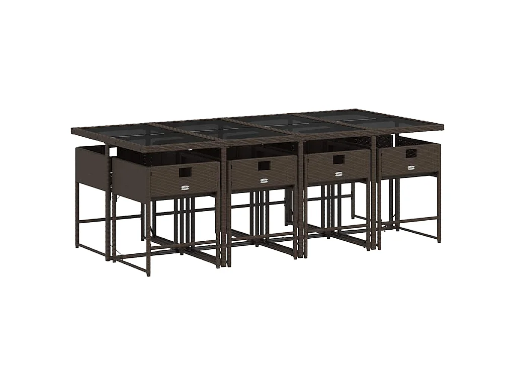 9-delige Tuinset met kussens poly rattan bruin