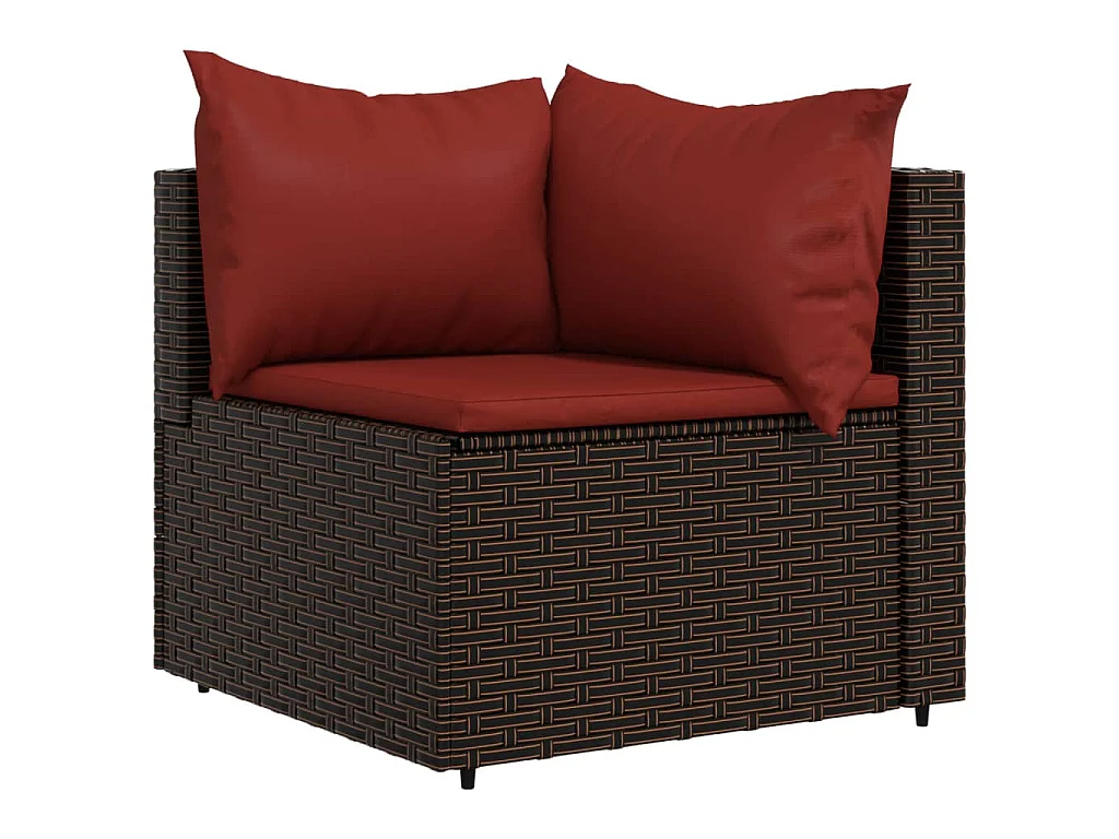 Salon de jardin 3 pcs avec coussins marron résine tressée