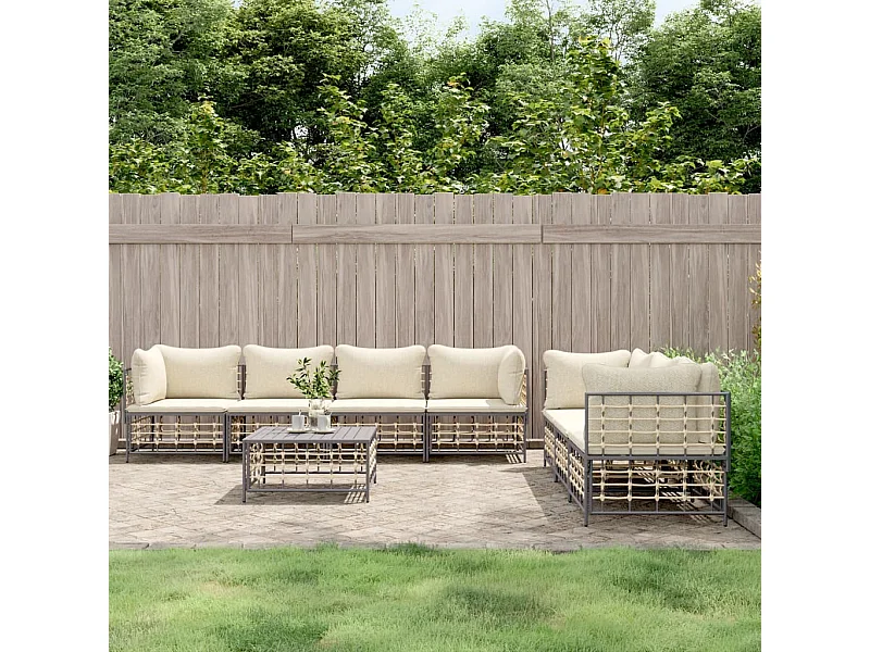Set Divani da Giardino 8 pz con Cuscini Antracite in Polyrattan