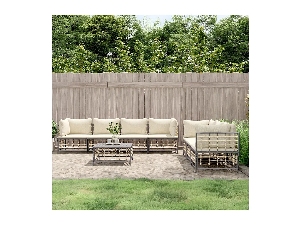 Salon de jardin 8 pcs avec coussins anthracite résine tressée