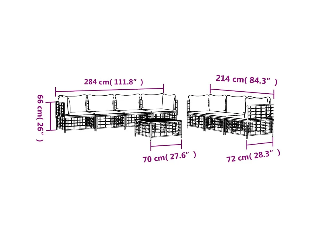 Salon de jardin 8 pcs avec coussins anthracite résine tressée