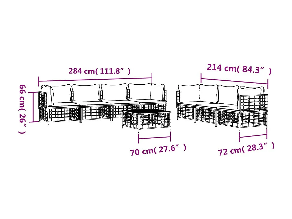 Salon de jardin 8 pcs avec coussins anthracite résine tressée