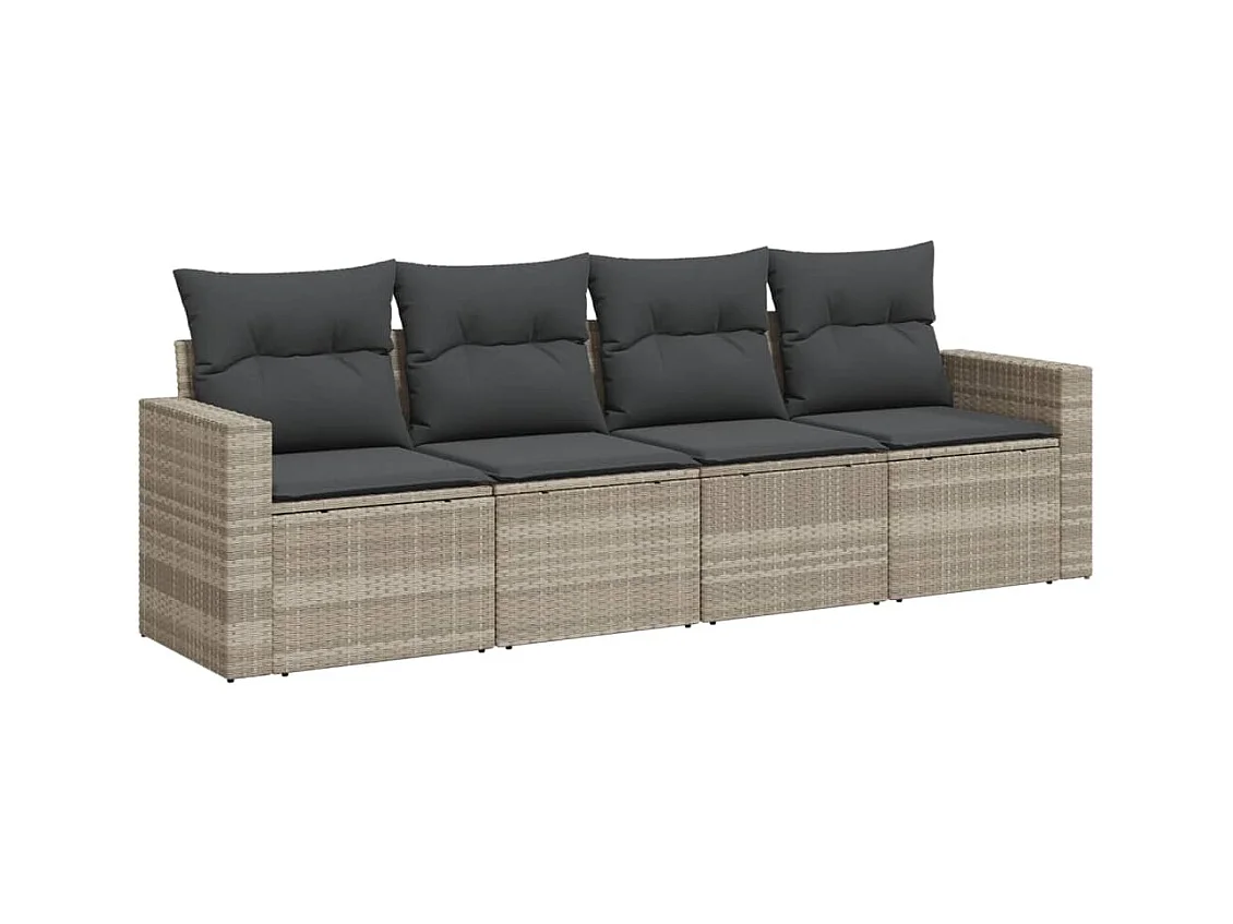 Salon de jardin 4 pcs avec coussins gris clair résine tressée