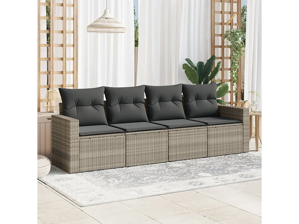 Salon de jardin 4 pcs avec coussins gris clair résine tressée