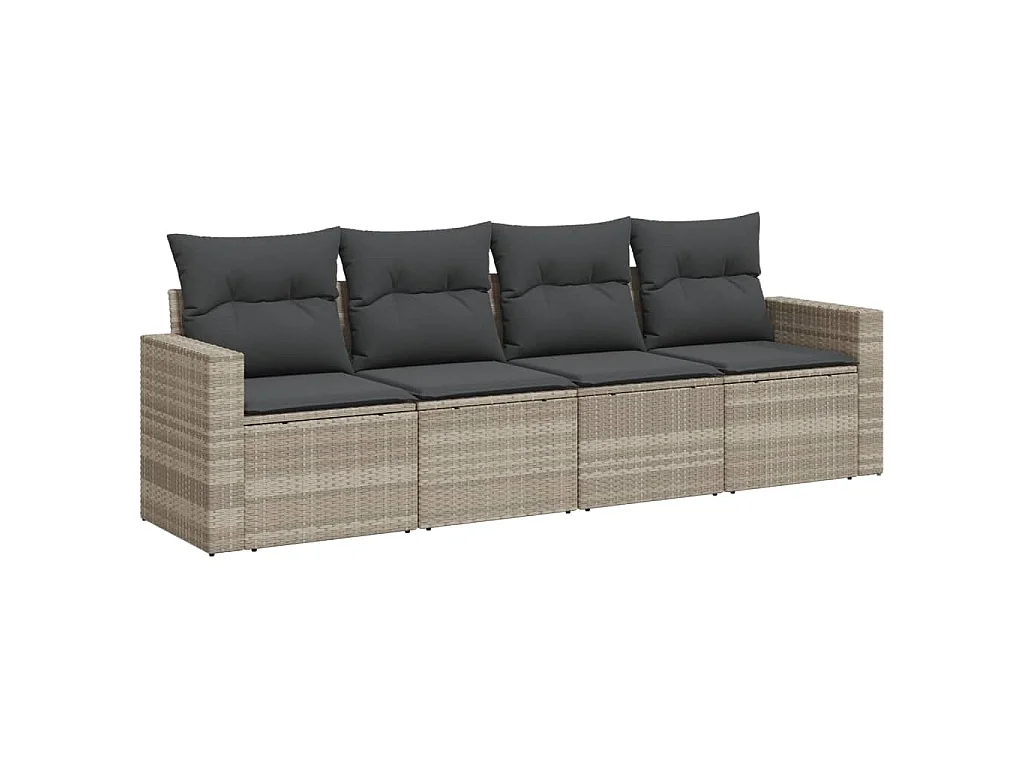Salon de jardin 4 pcs avec coussins gris clair résine tressée