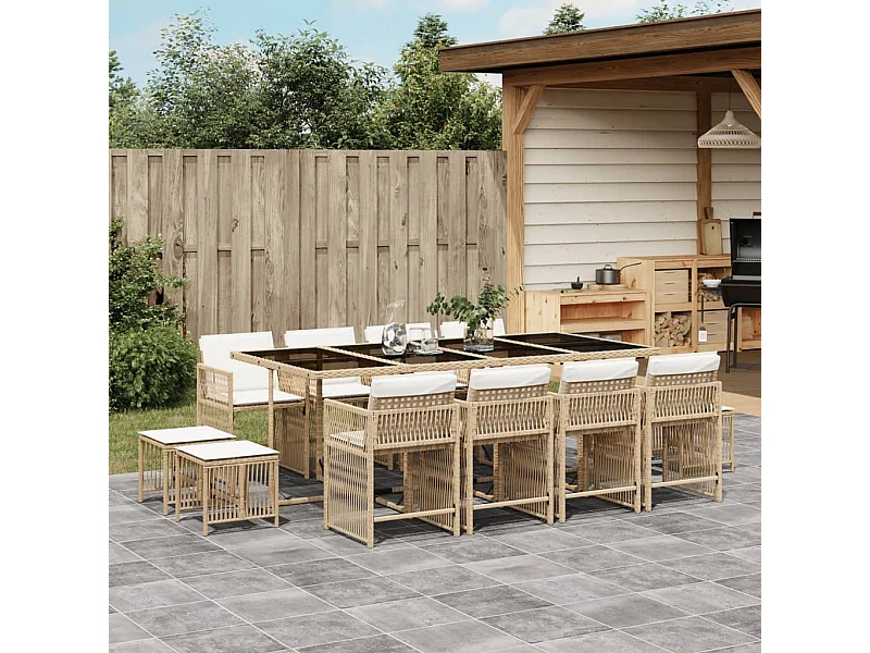 13-tlg. Garten-Essgruppe mit Kissen Beige Poly Rattan