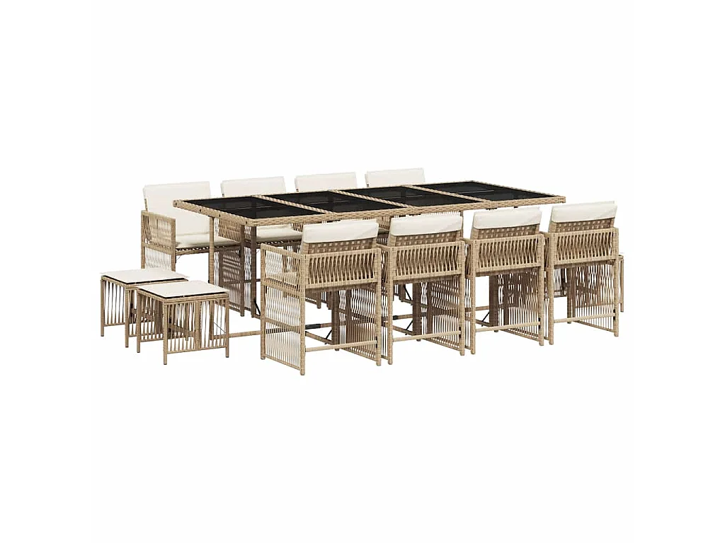 Ensemble à manger de jardin et coussins 13 pcs beige