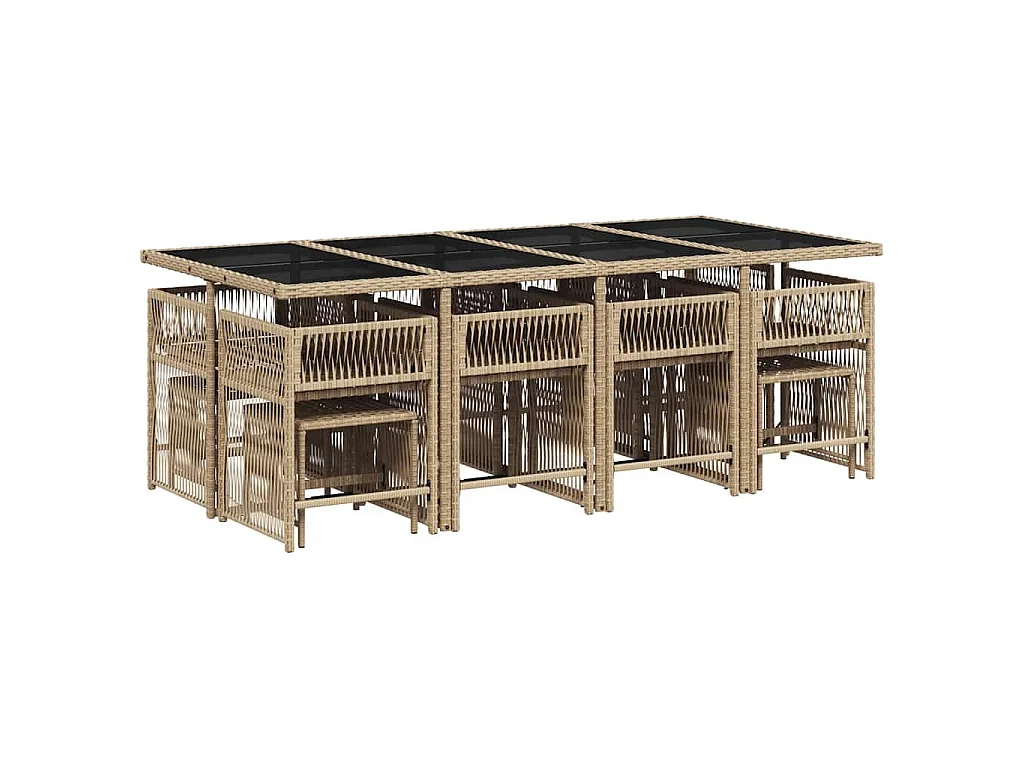 Ensemble à manger de jardin et coussins 13 pcs beige