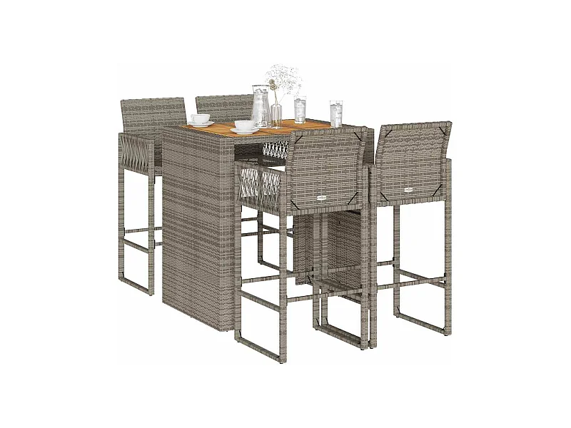 5-tlg. Gartenbar-Set ohne Kissen Grau Poly Rattan Akazie