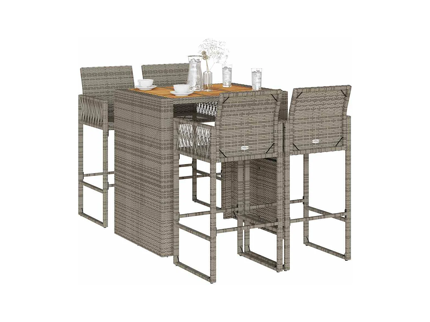 Ensemble de bar de jardin 5 pcs sans coussins gris poly rotin