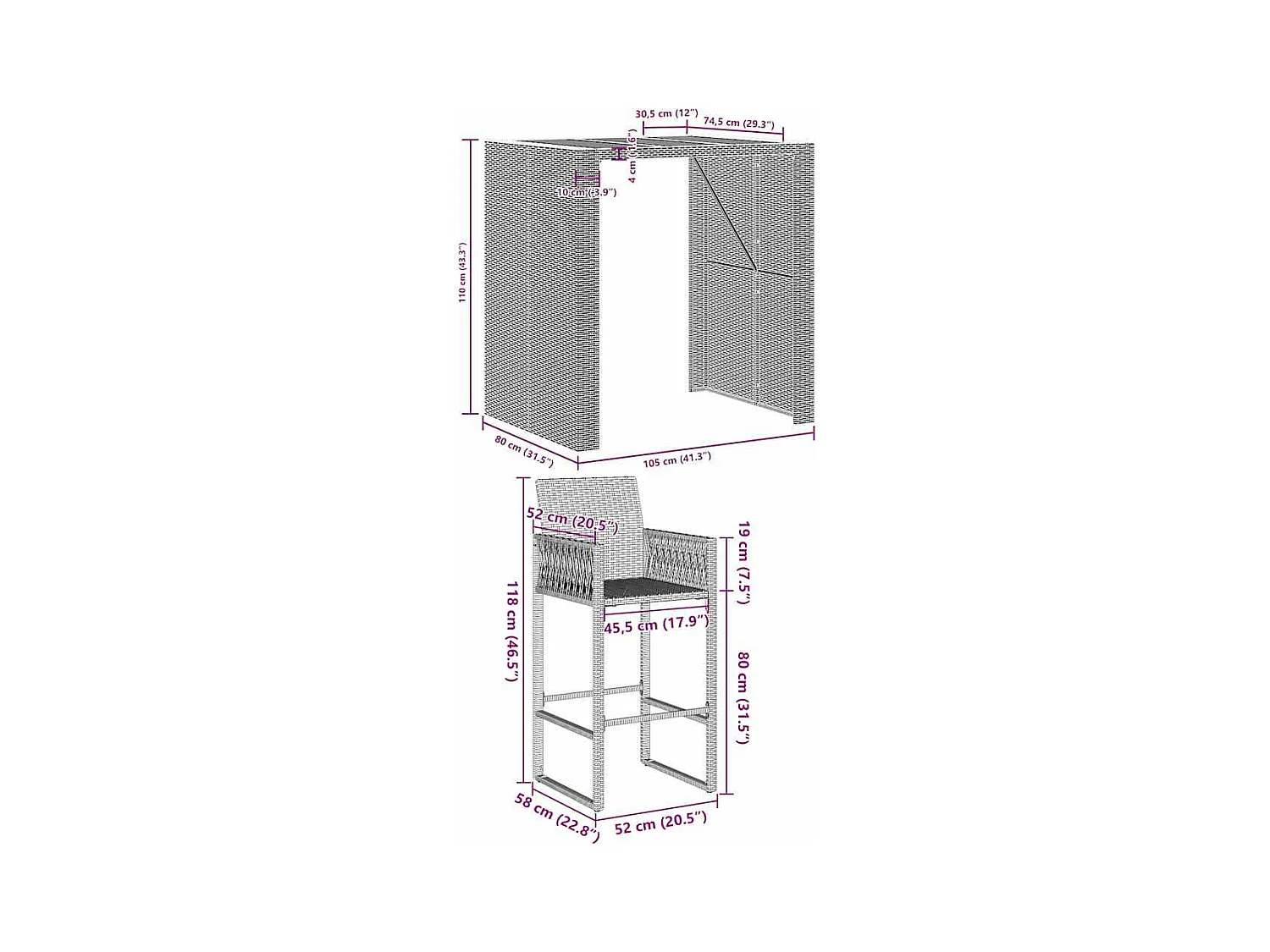 Ensemble de bar de jardin 5 pcs sans coussins gris poly rotin