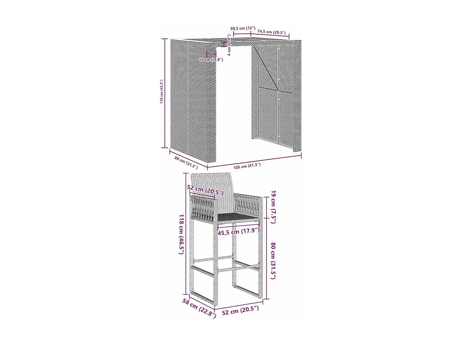 Ensemble de bar de jardin 5 pcs sans coussins gris poly rotin