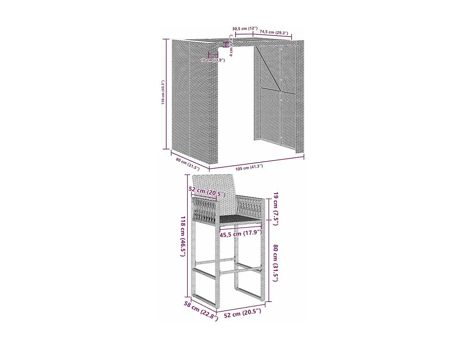 Ensemble de bar de jardin 5 pcs sans coussins gris poly rotin