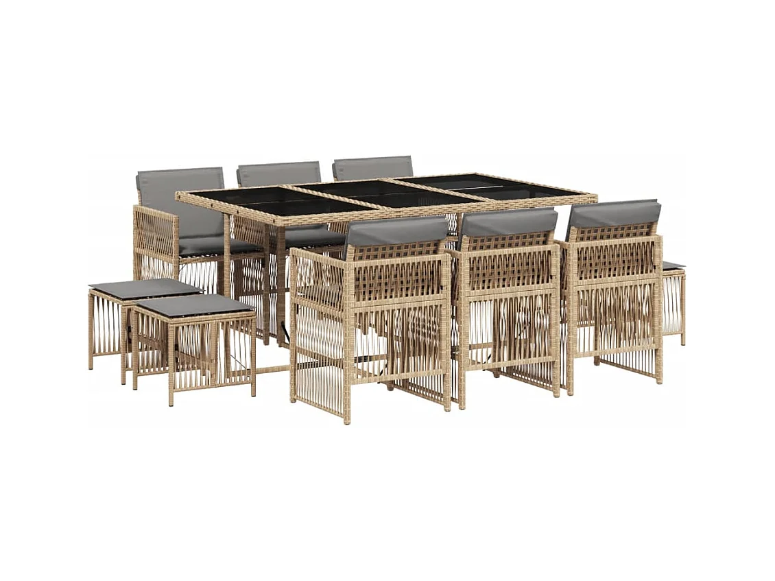 Ensemble à manger de jardin et coussins 11 pcs mélange beige