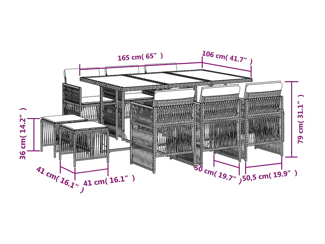Ensemble à manger de jardin et coussins 11 pcs mélange beige