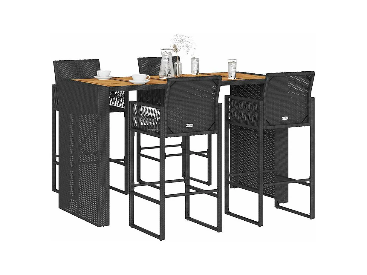 Ensemble de bar de jardin 5 pcs sans coussins noir poly rotin