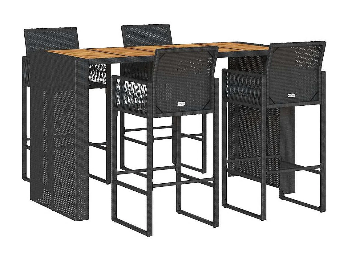 5-tlg. Gartenbar-Set ohne Kissen Schwarz Poly Rattan Akazie