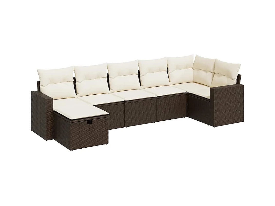 7-delige Loungeset met kussens poly rattan bruin