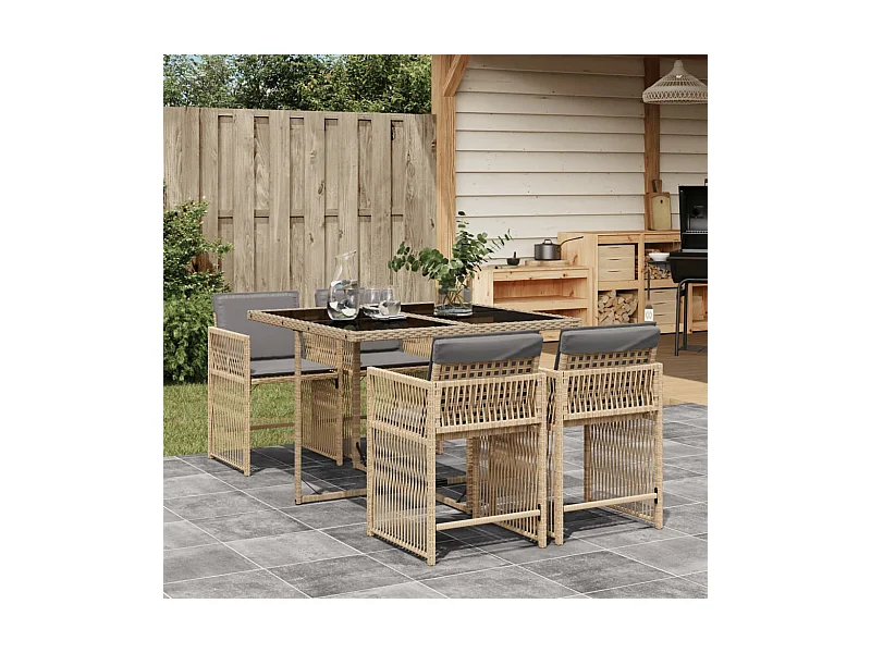 5-delige Tuinset met kussens poly rattan gemengd beige