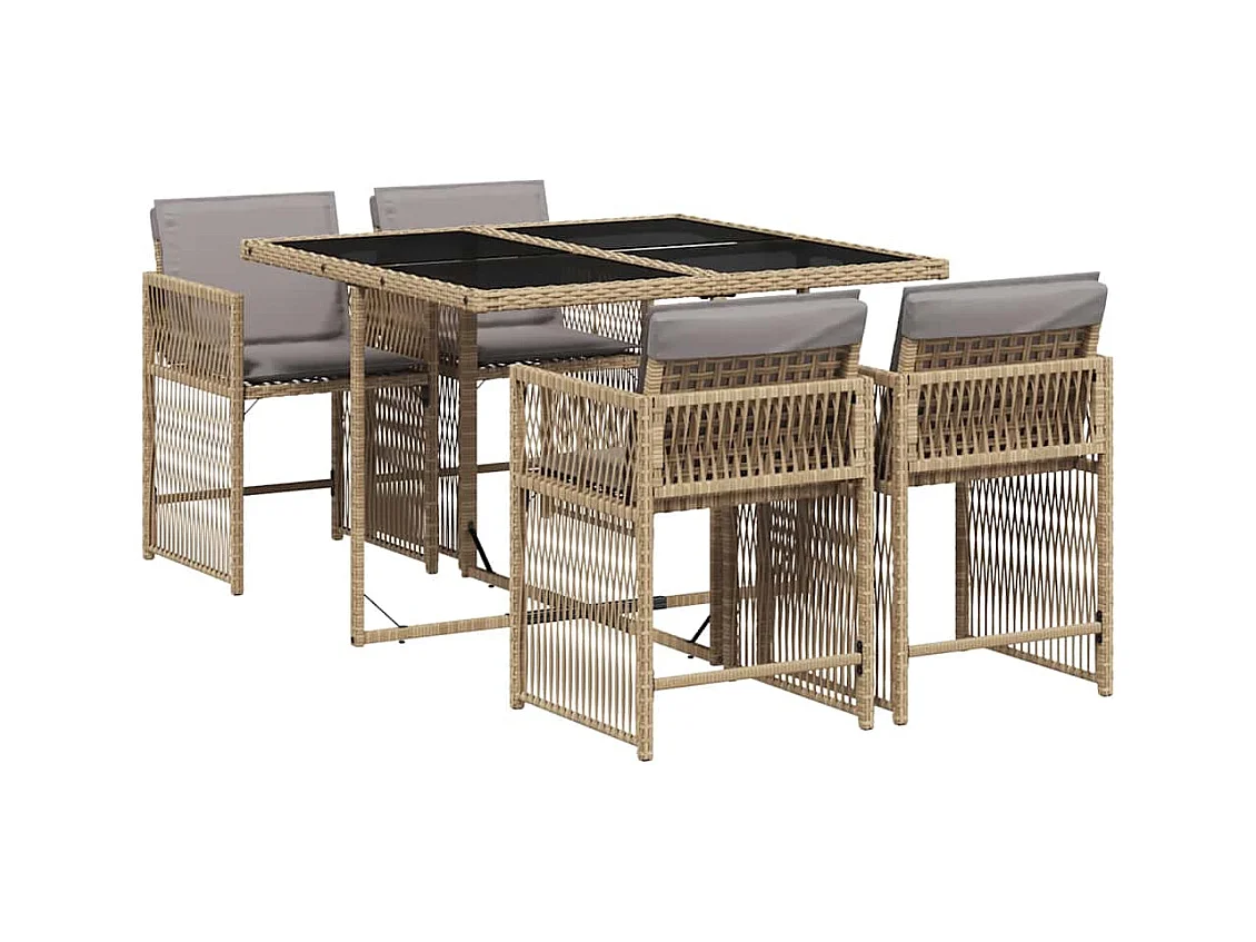 Ensemble à manger de jardin coussins 5 pcs mélange beige rotin