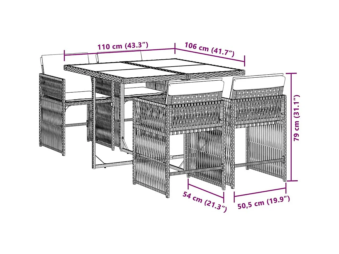 Ensemble à manger de jardin coussins 5 pcs mélange beige rotin