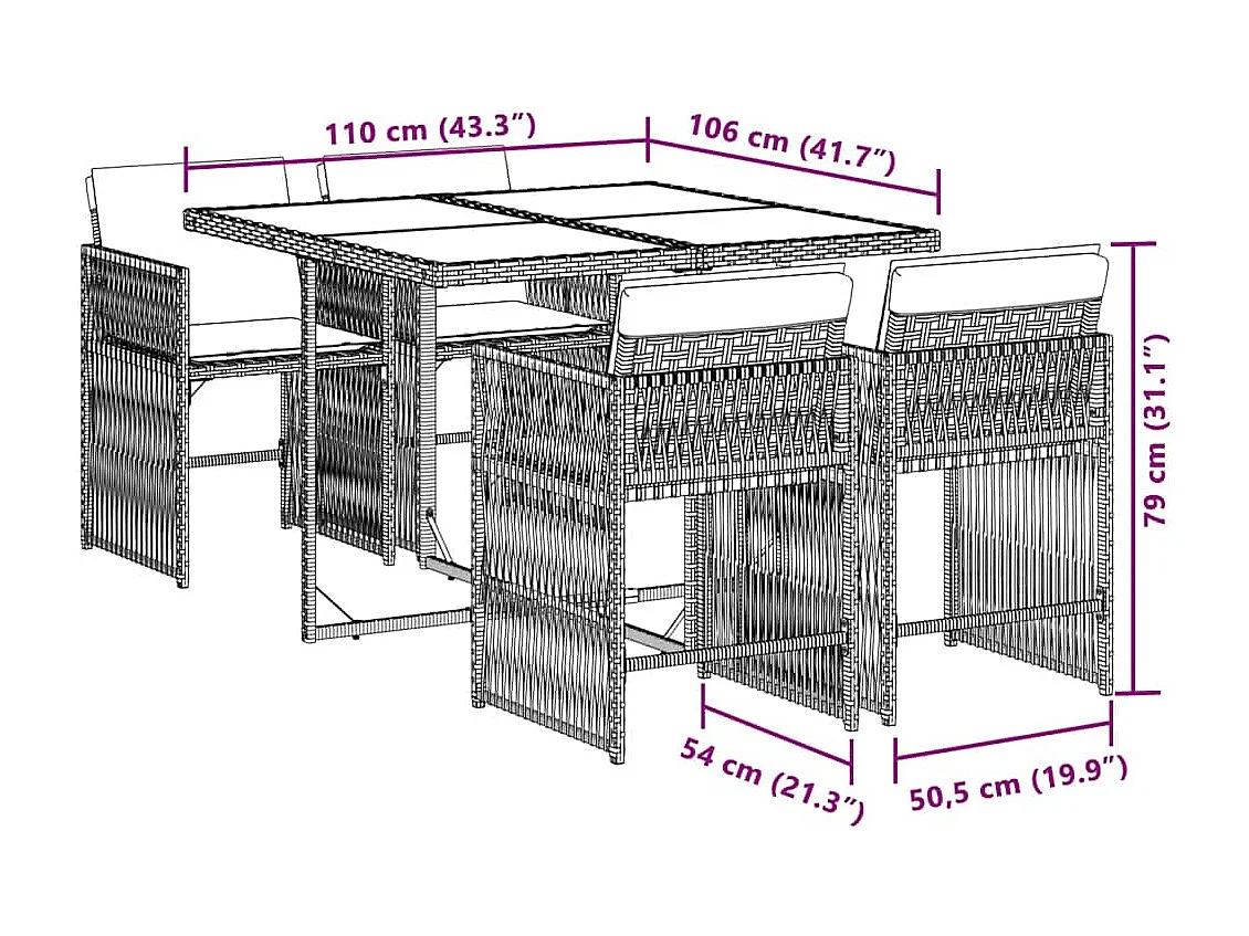 Ensemble à manger de jardin coussins 5 pcs mélange beige rotin